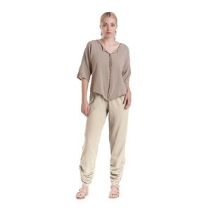 Oh My Gauze! Essie Cotton Gauze Ruched Side Pull On Pants  L-XL 2 Bone Ivory